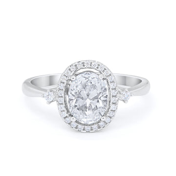 Art Deco Engagement Ring Halo Round Simulated Cubic Zirconia 925 Sterling Silver